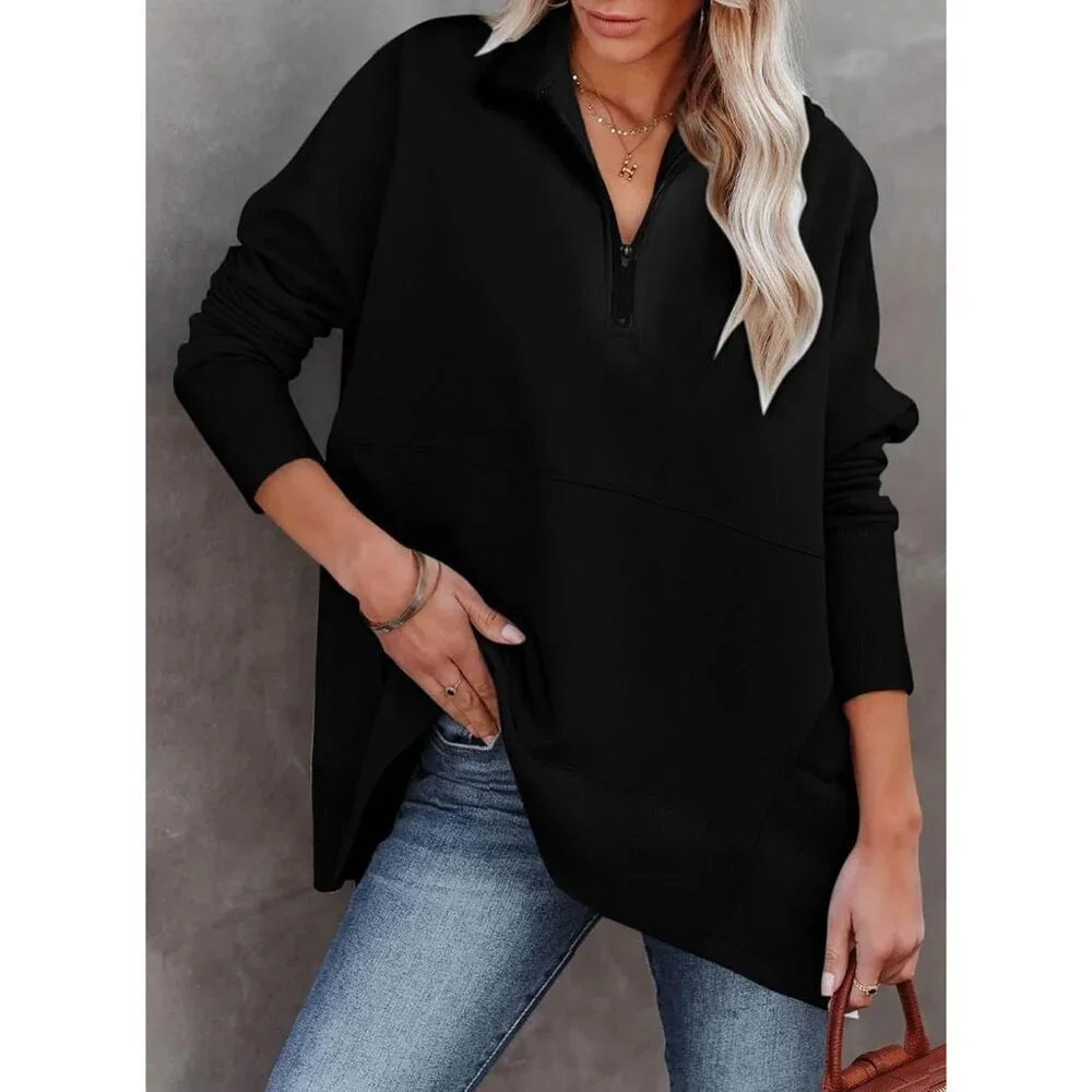 Women's Oversized Pullover Sweatshirt Long Sleeve Half Zip Casual